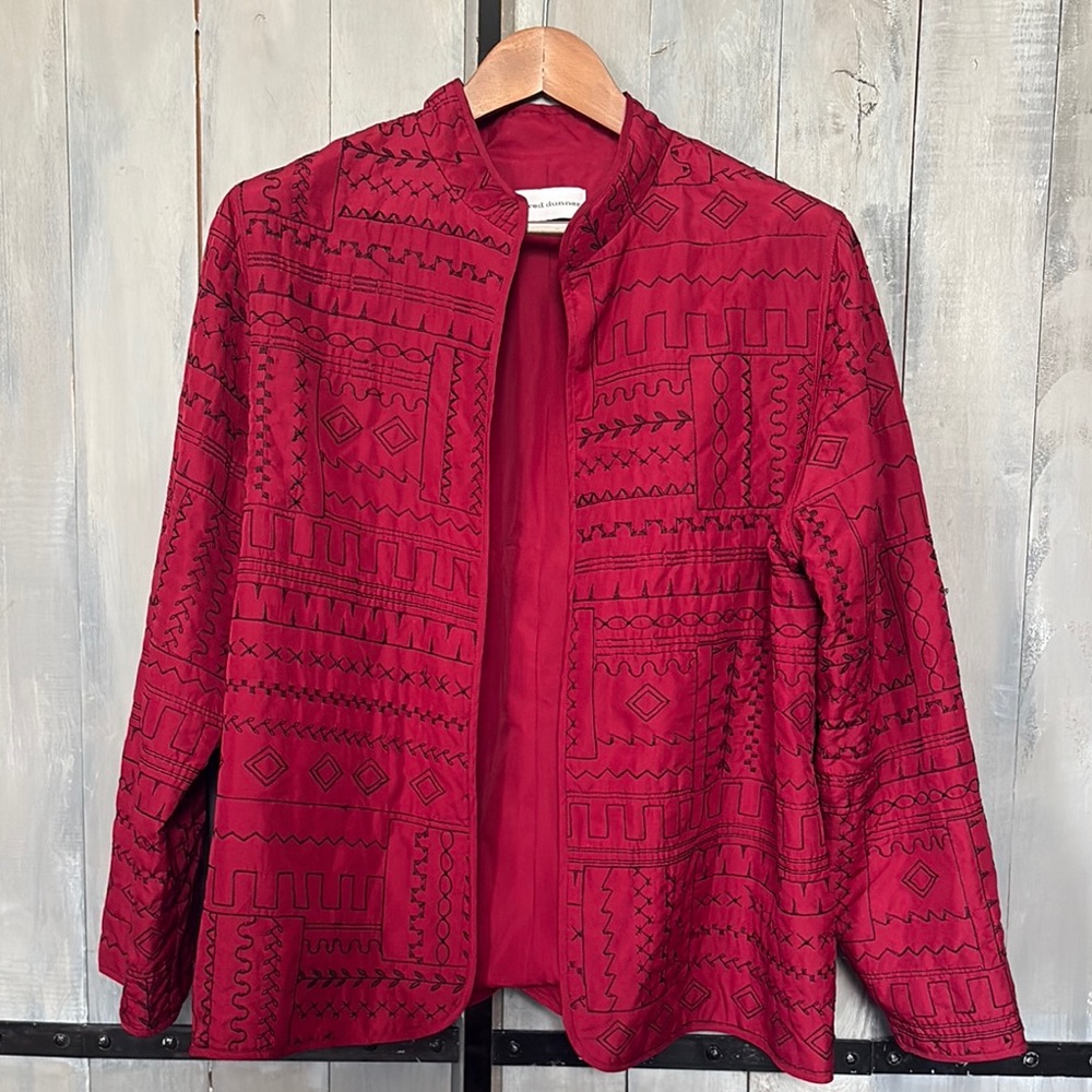 Alfred Dunner Red Blazer Textured Open-Front Jacket